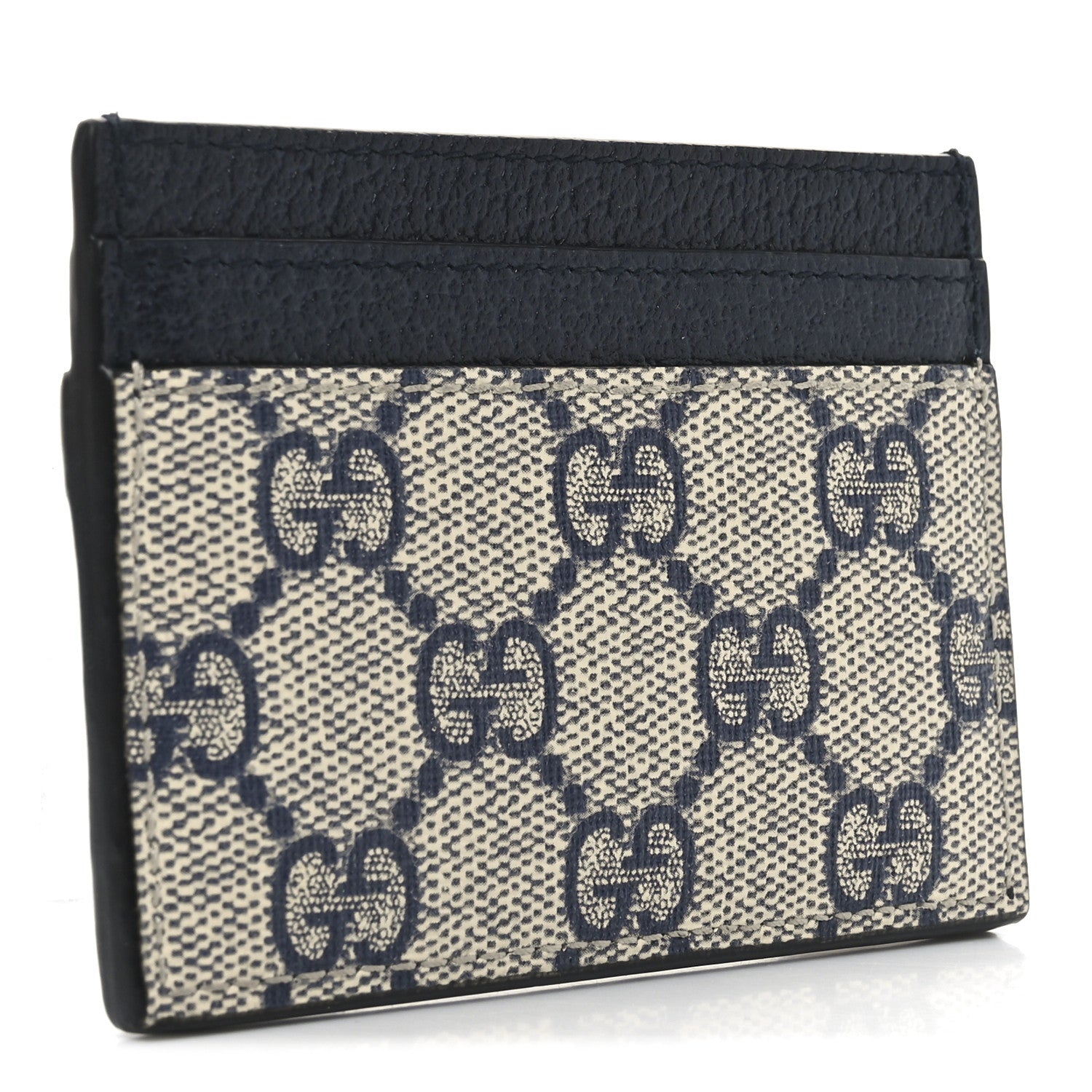 GG Supreme Monogram Textured Dollar Calfskin Web Ophidia  Holder Beige Blue