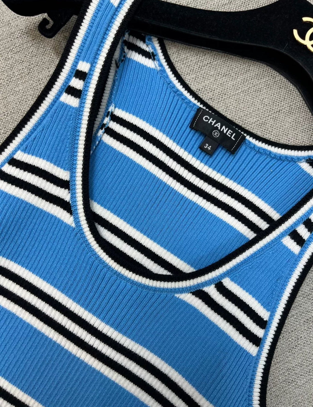 Chanel 24A blue striped knitted Top