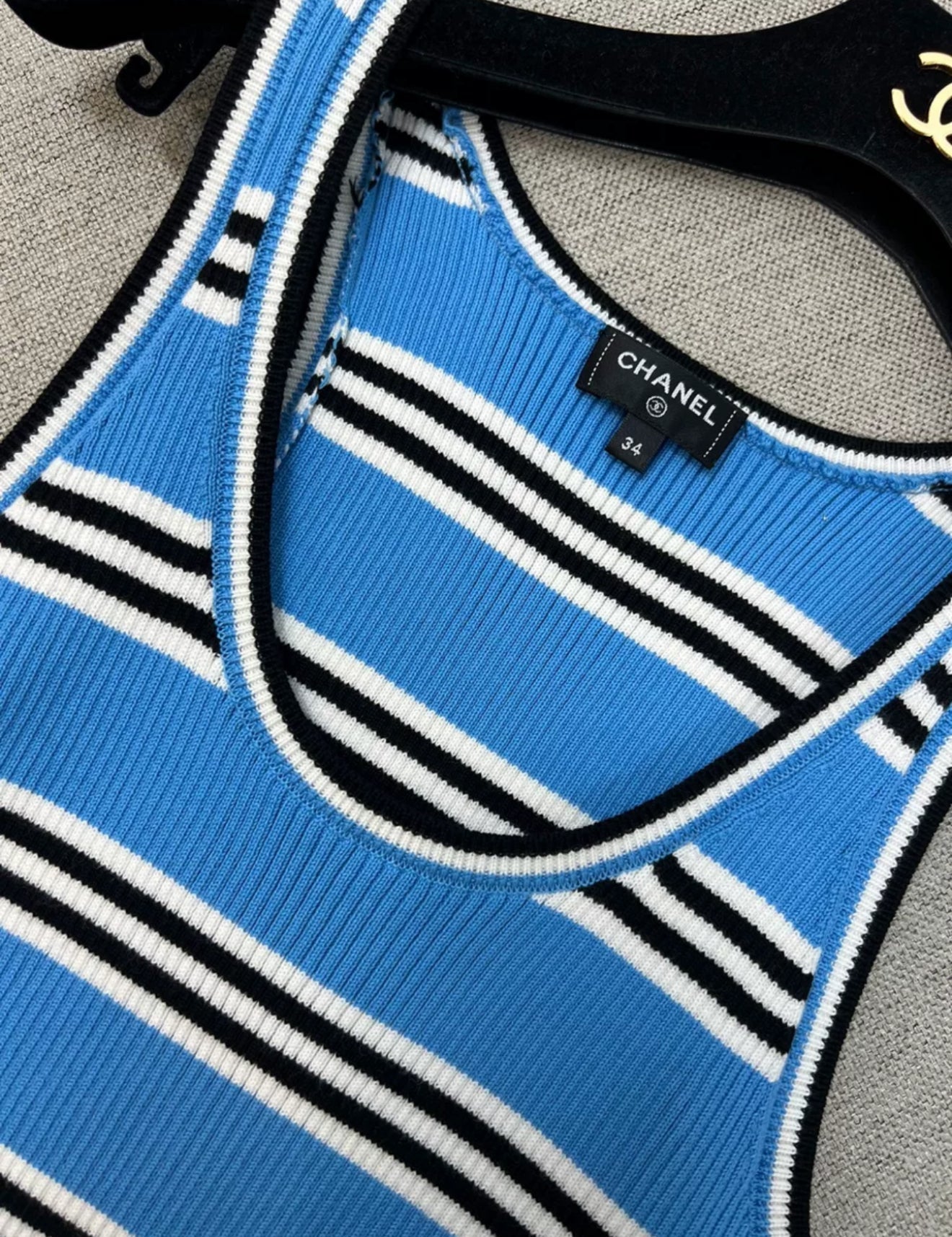 Chanel 24A blue striped knitted Top