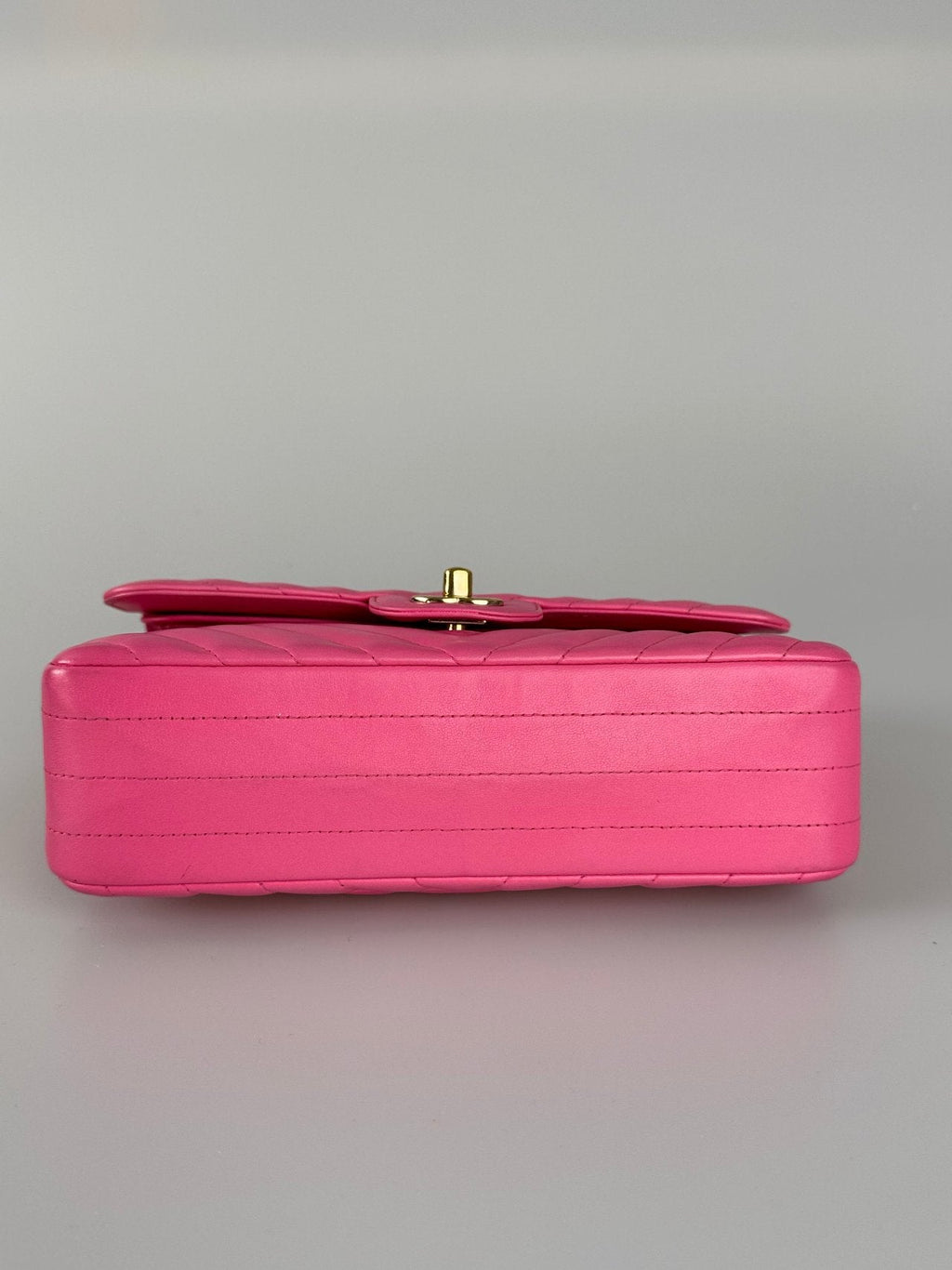 Chanel Small Pink Classic Double Flap Bag in Chevron Lambskin Leather with Gold Hardware