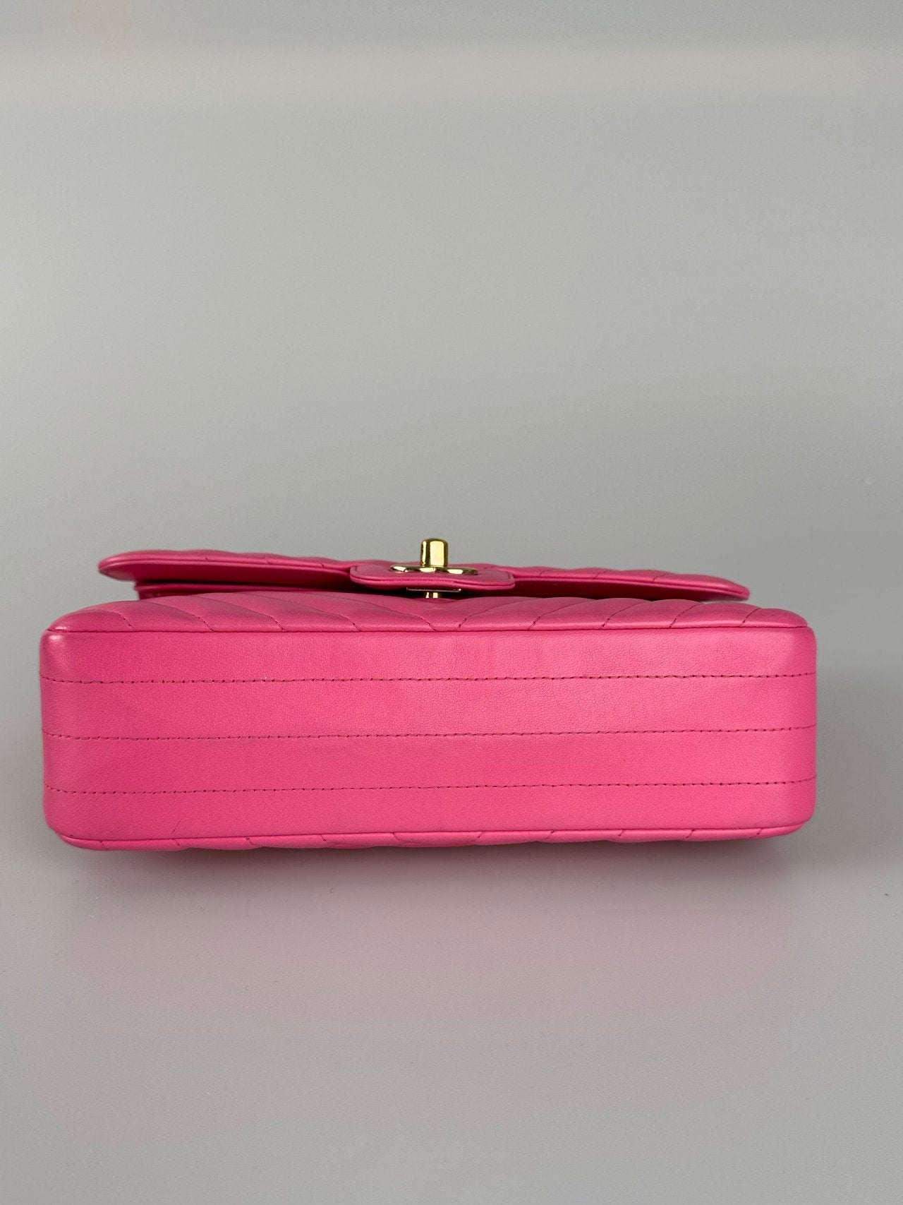 Chanel Small Pink Classic Double Flap Bag in Chevron Lambskin Leather with Gold Hardware