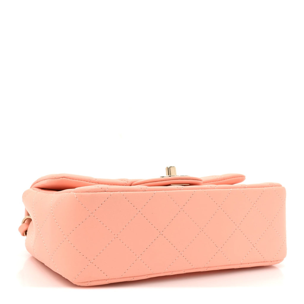 Lambskin Quilted Mini Rectangular Flap Light Orange