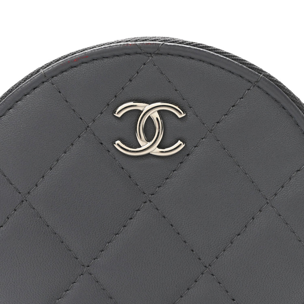 Lambskin Quilted Round Clutch With Chain Grey Multicolor