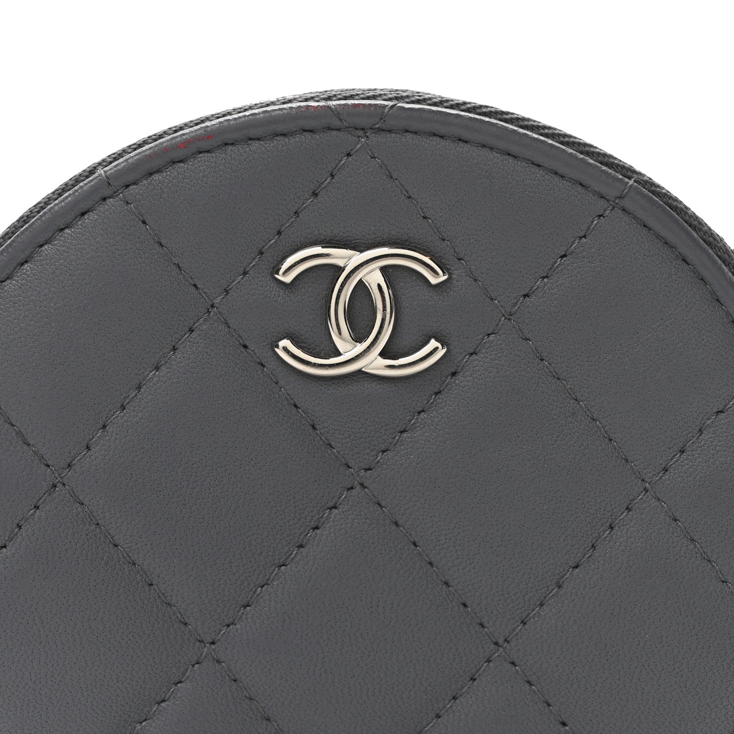 Lambskin Quilted Round Clutch With Chain Grey Multicolor