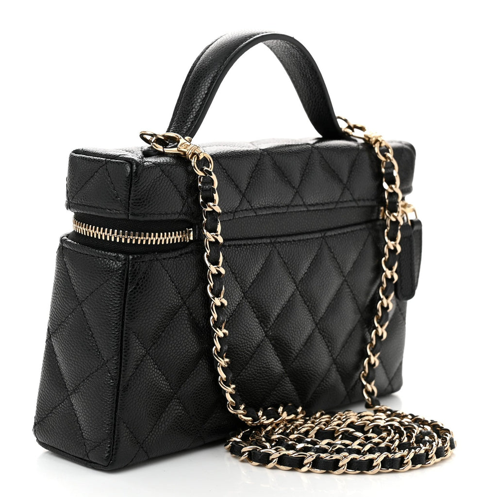 Caviar Quilted Top Handle Slim Vanity With Chain Black