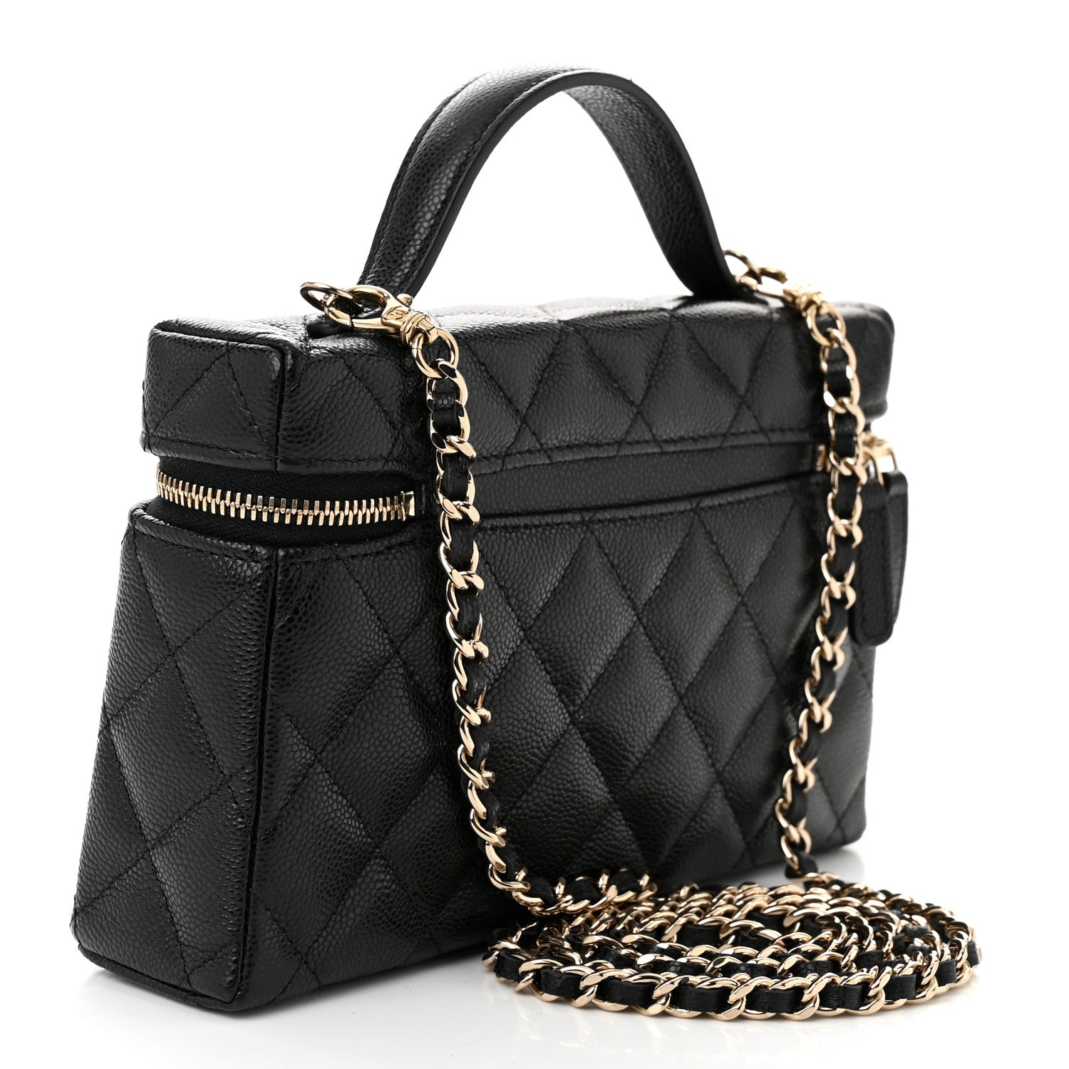 Caviar Quilted Top Handle Slim Vanity With Chain Black