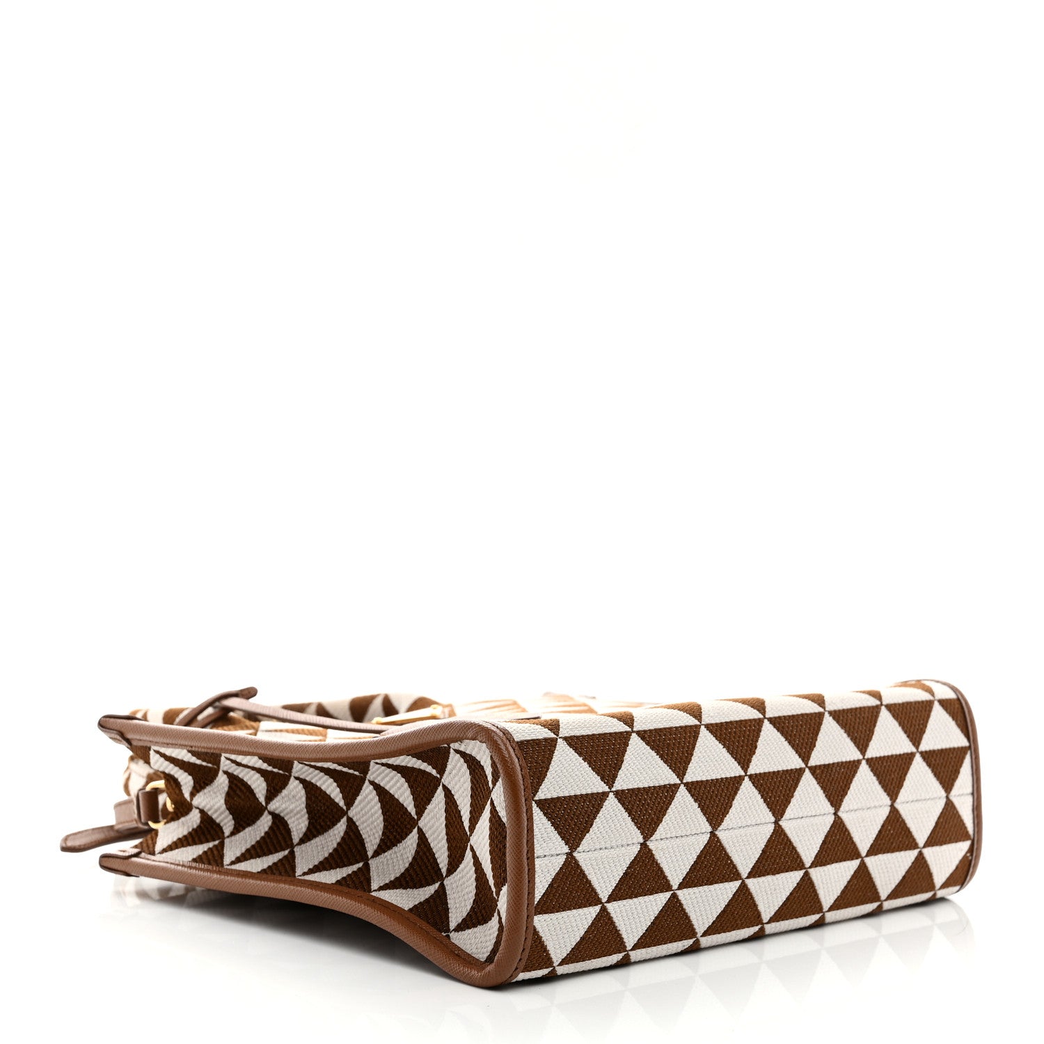 Jacquard Saffiano Triangolo Symbole Embroidered Small Tote Tobacco Talco