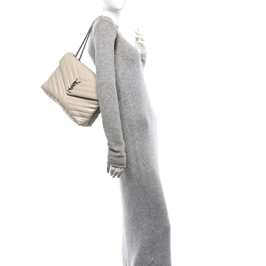 Calfskin Y Quilted Monogram Medium Loulou Chain Satchel Ivory