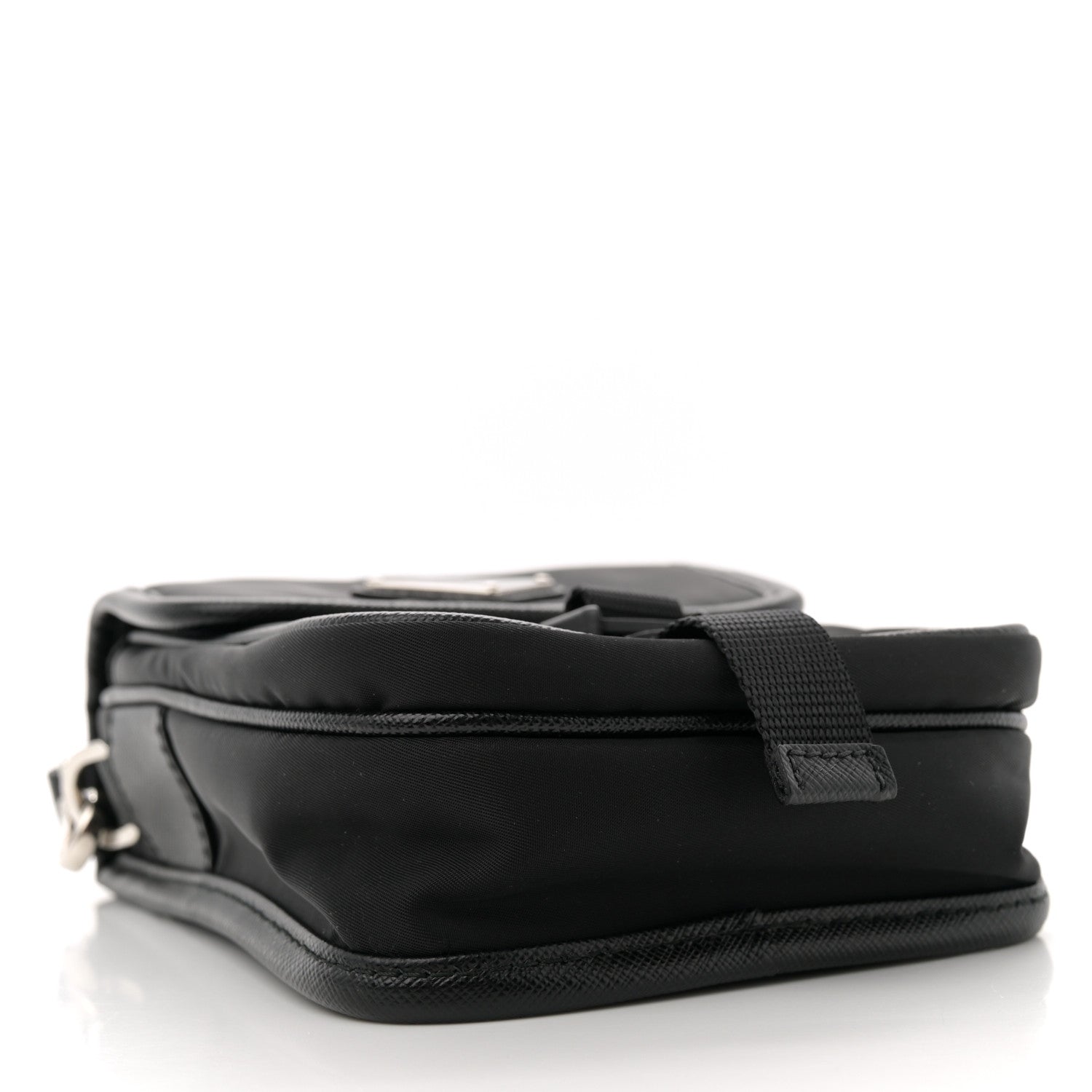 Re-Nylon Saffiano Mini Pocket Single Snap Buckle Messenger Bag Black