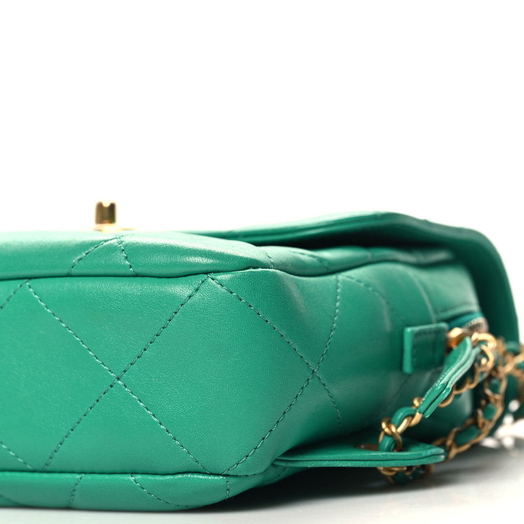 Lambskin Quilted Chain CC Backpack Green