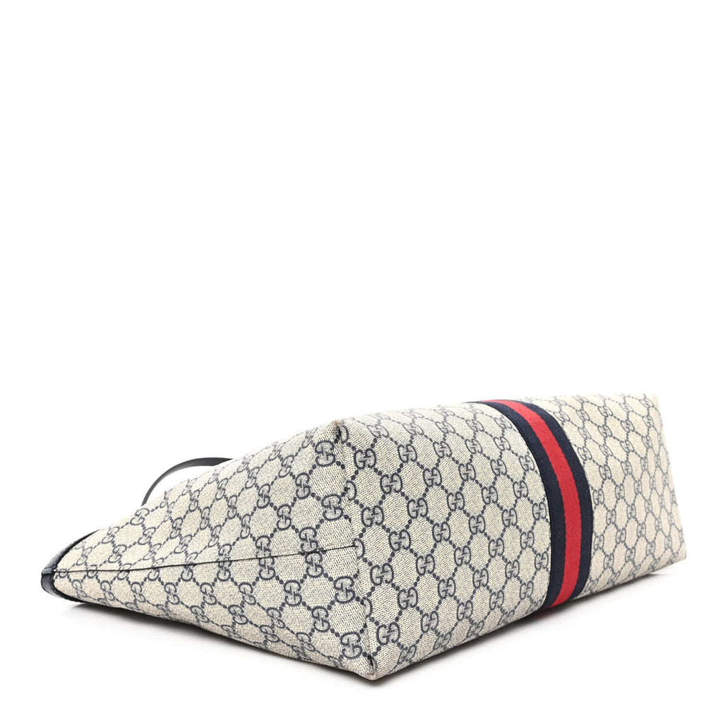 GG Supreme Monogram Textured Calfskin Web Medium Ophidia Shopping Tote Beige Blue