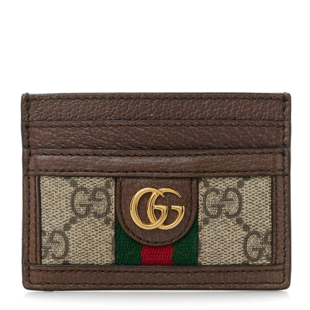 GG Supreme Monogram Textured Dollar Calfskin Ophidia  Holder Beige Ebony New Acero