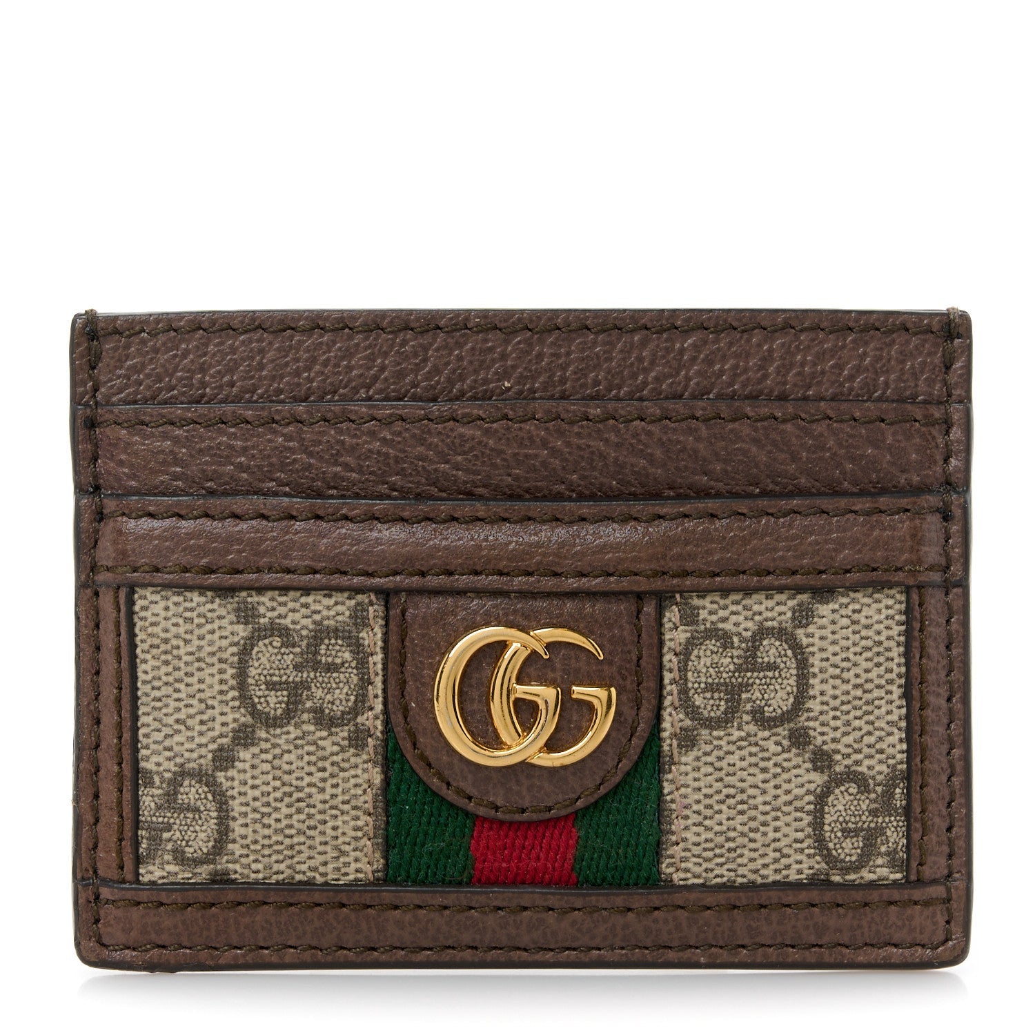 GG Supreme Monogram Textured Dollar Calfskin Ophidia  Holder Beige Ebony New Acero