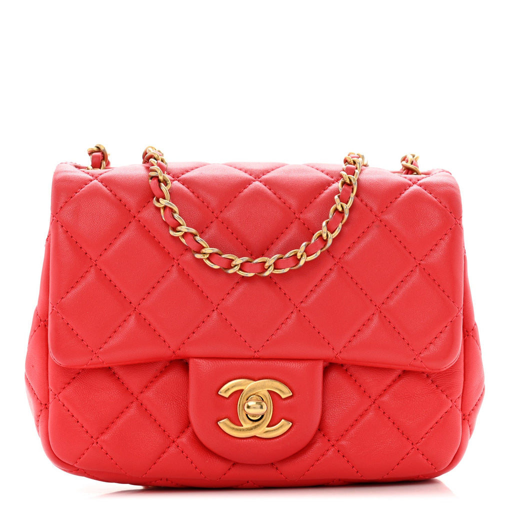 Lambskin Quilted Mini Pearl Crush Flap Red