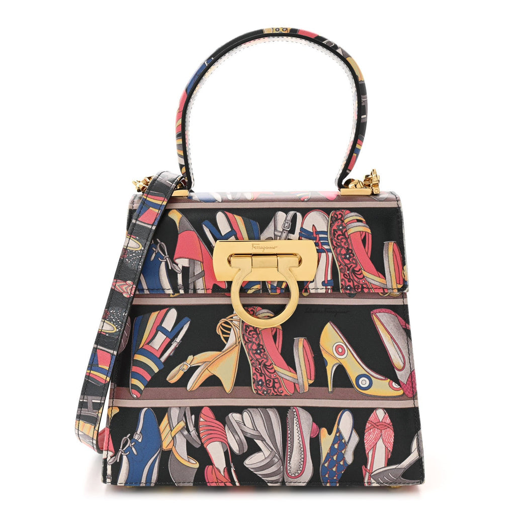 Calfskin Printed Small Iconic Top Handle Bag Multicolor