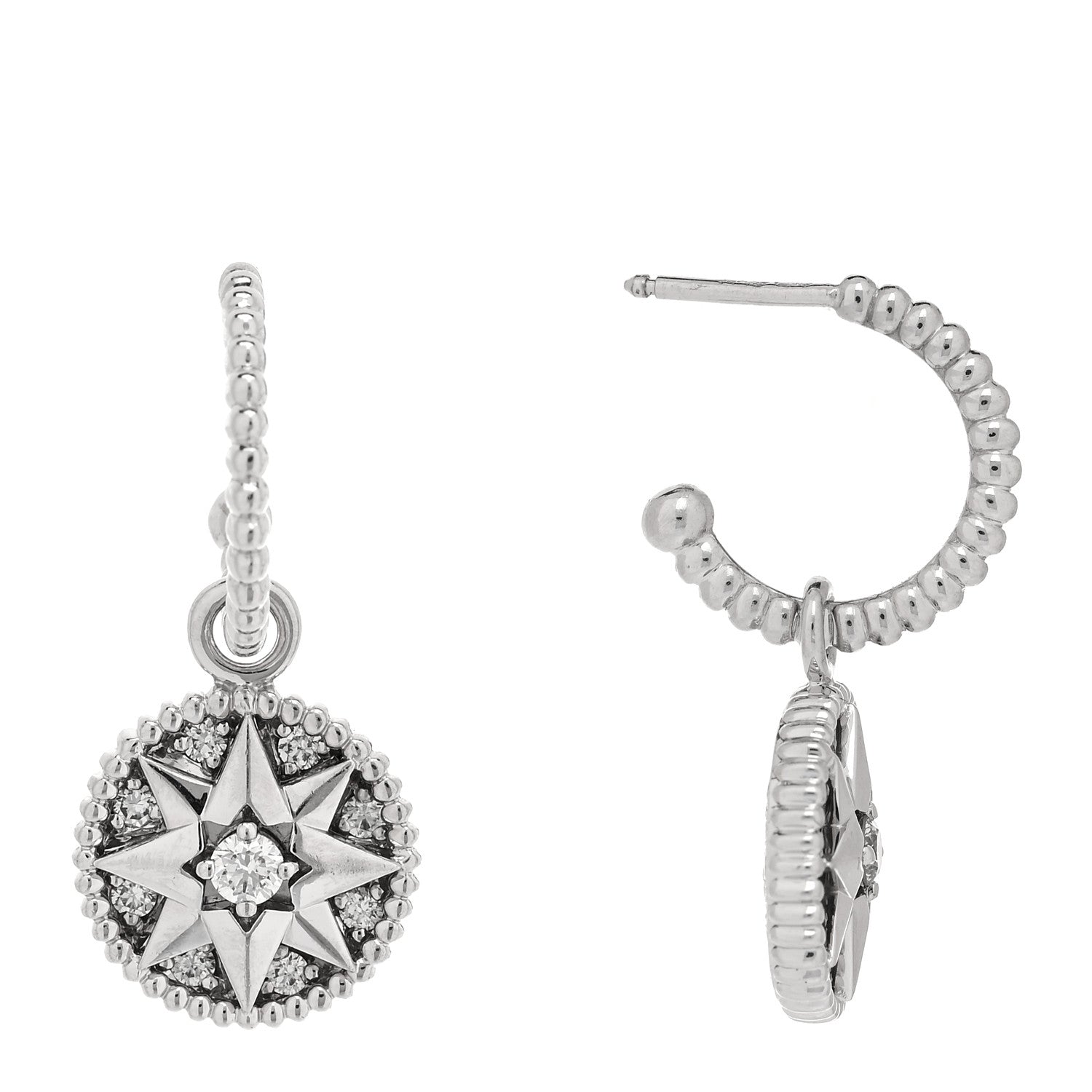 18K White Gold Diamond Rose Des Vents Pave Hoop Earrings