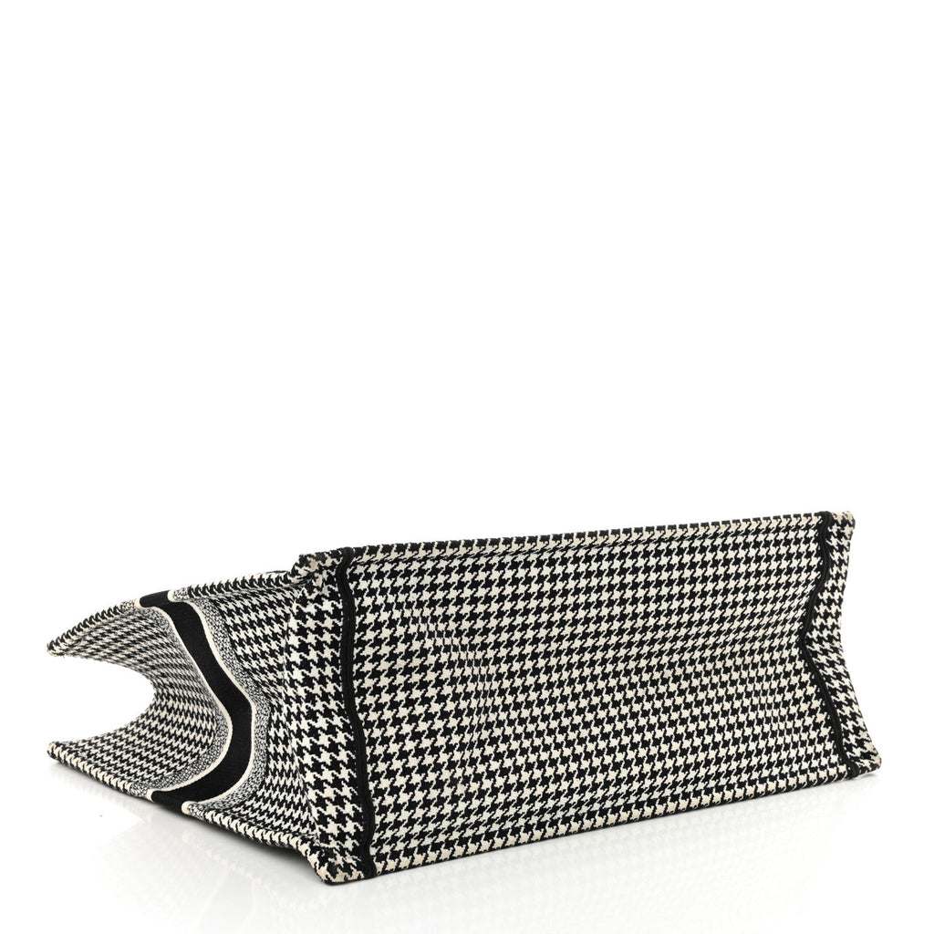 Canvas Houndstooth Embroidered Large Book Tote Black White