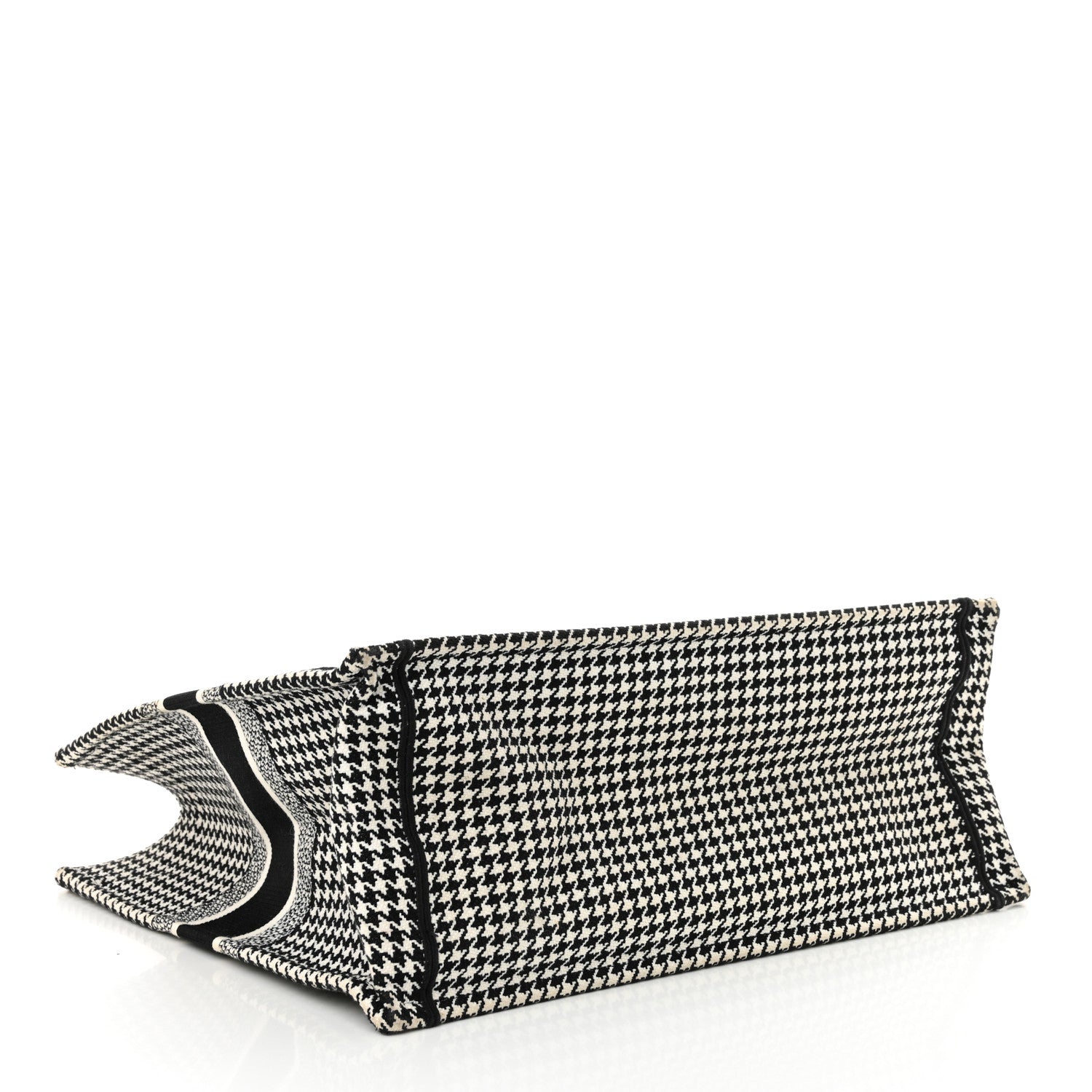 Canvas Houndstooth Embroidered Large Book Tote Black White