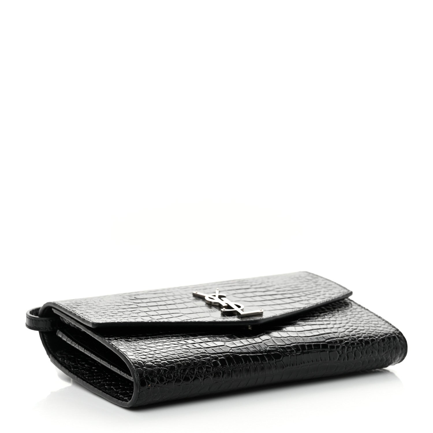 Calfskin Crocodile Embossed Monogram Uptown Crossbody Black