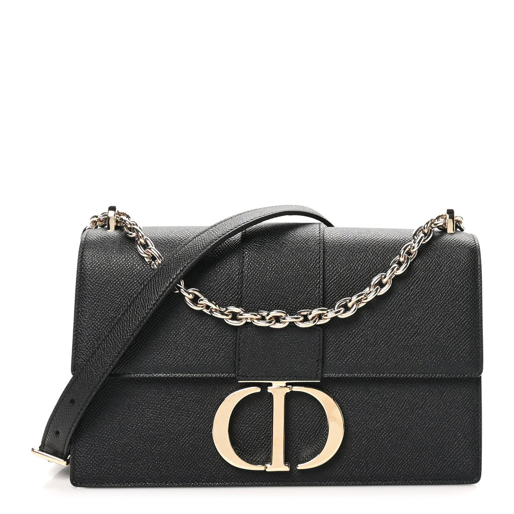 Grained Calfskin Embossed 30 Montaigne Chain Flap Bag Black