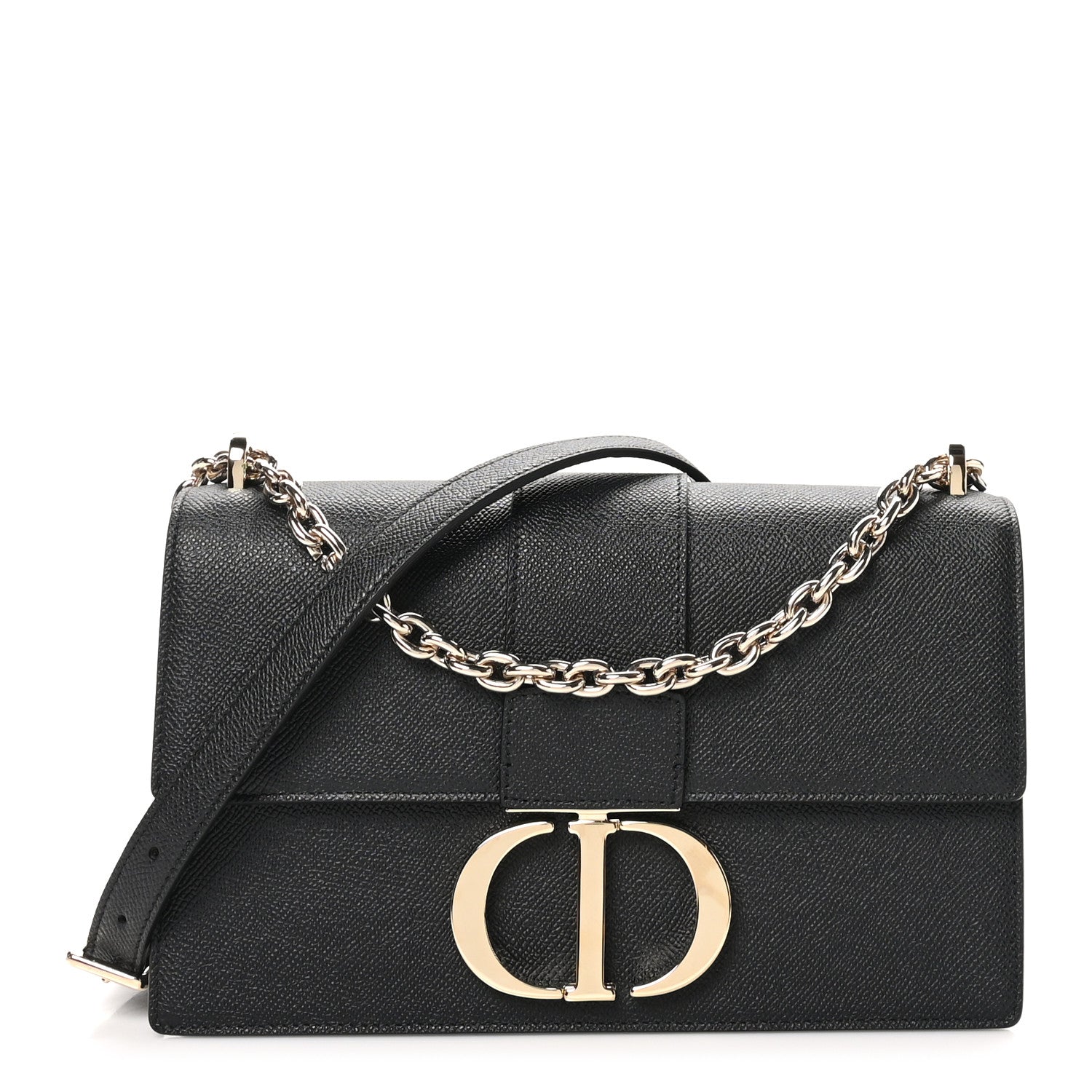 Grained Calfskin Embossed 30 Montaigne Chain Flap Bag Black