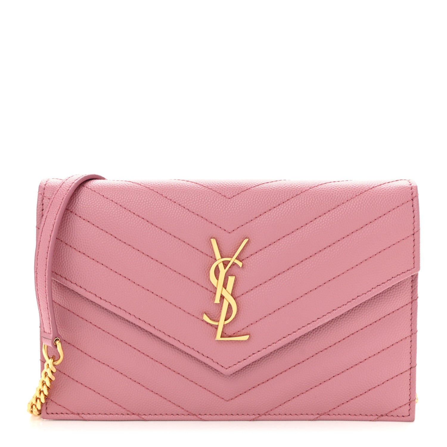 Grain De Poudre Matelasse Chevron Monogram Envelope Chain Wallet Dark Rose