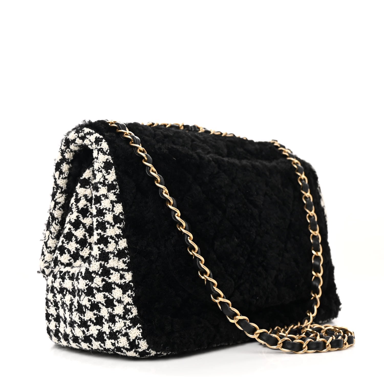 Shearling Tweed Jumbo Single Flap Black White