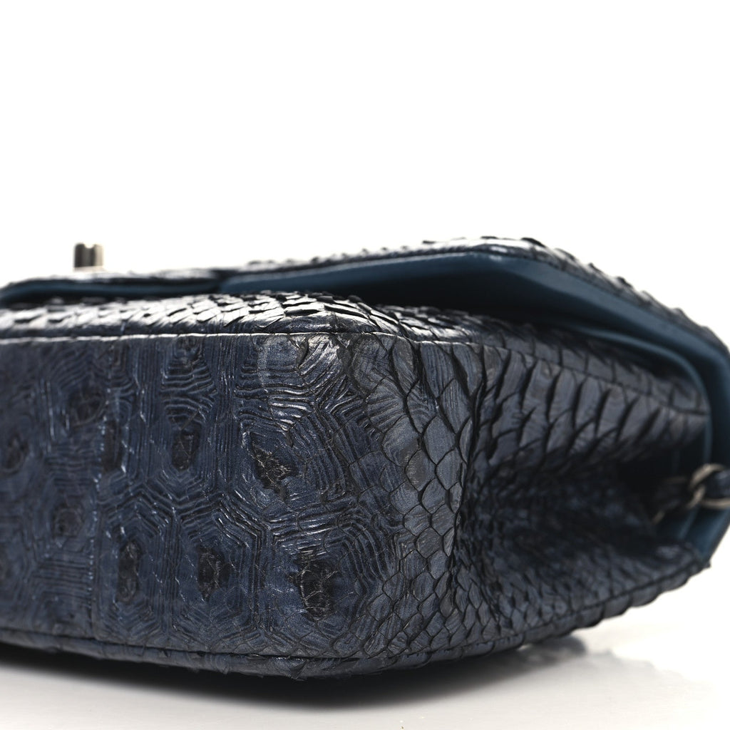 Metallic Snakeskin Medium Double Flap Blue
