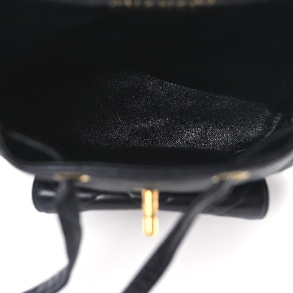 Lambskin Quilted Drawstring Backpack Black