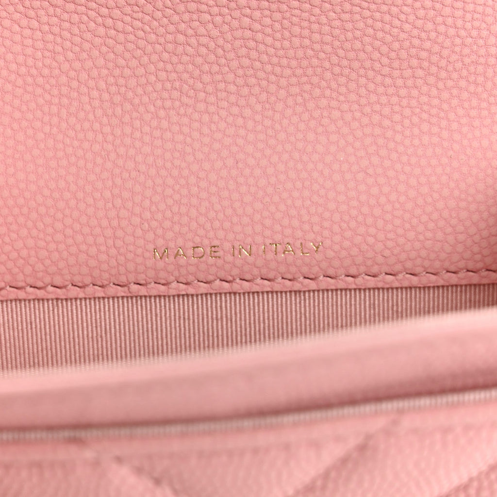 Caviar Flat Chevron Quilted Flap  Holder Pink