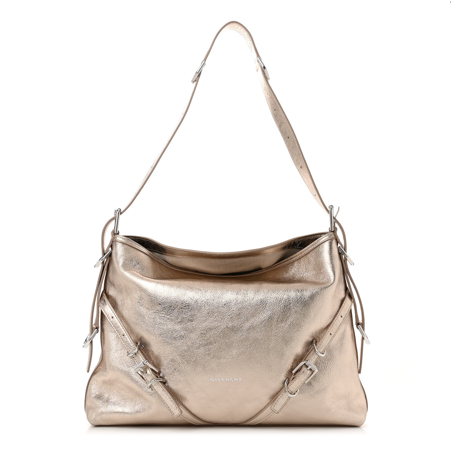 Metallic Calfskin Medium Voyou Bag Dusty Gold