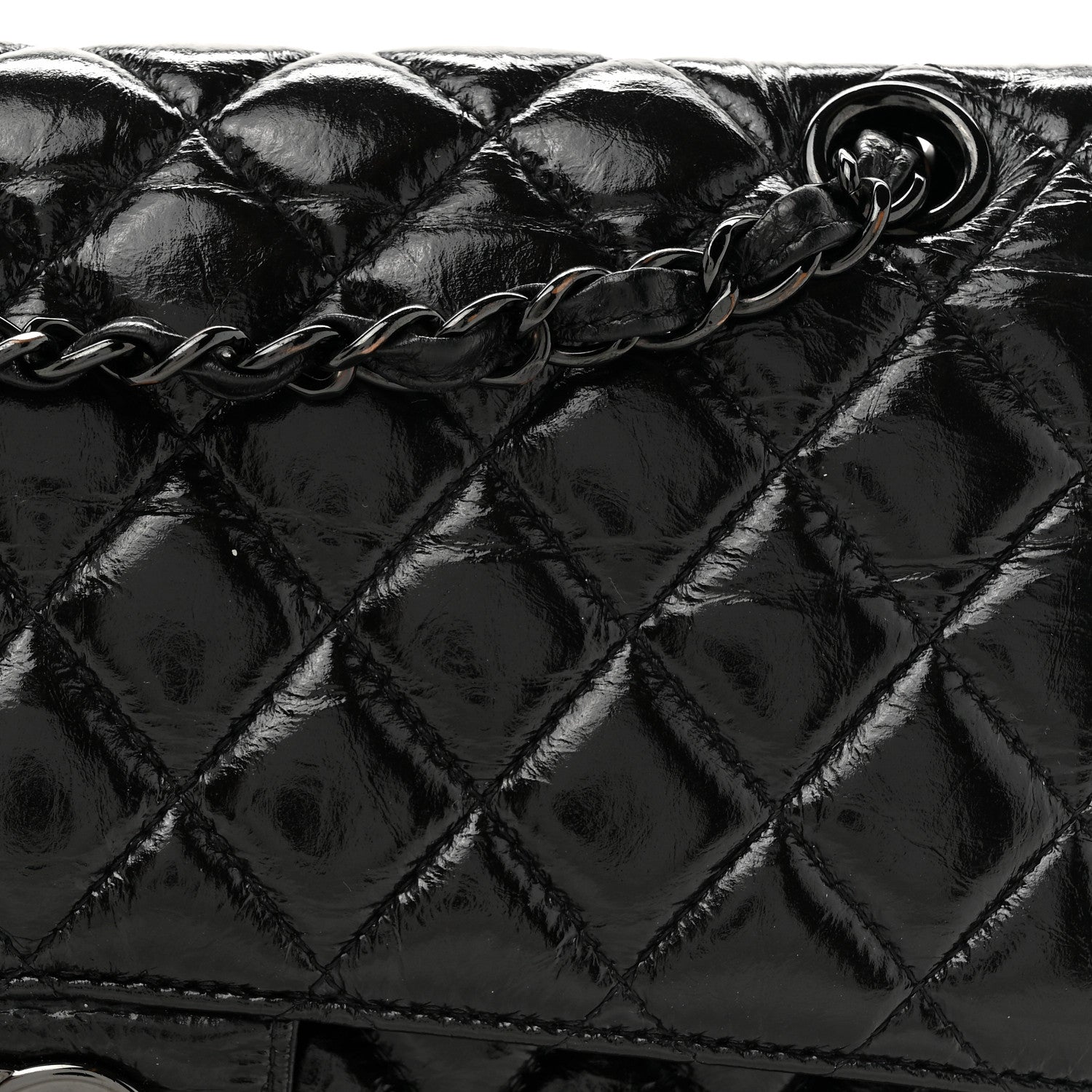 Shiny Crumpled Calfskin Quilted Medium Double Flap So Black