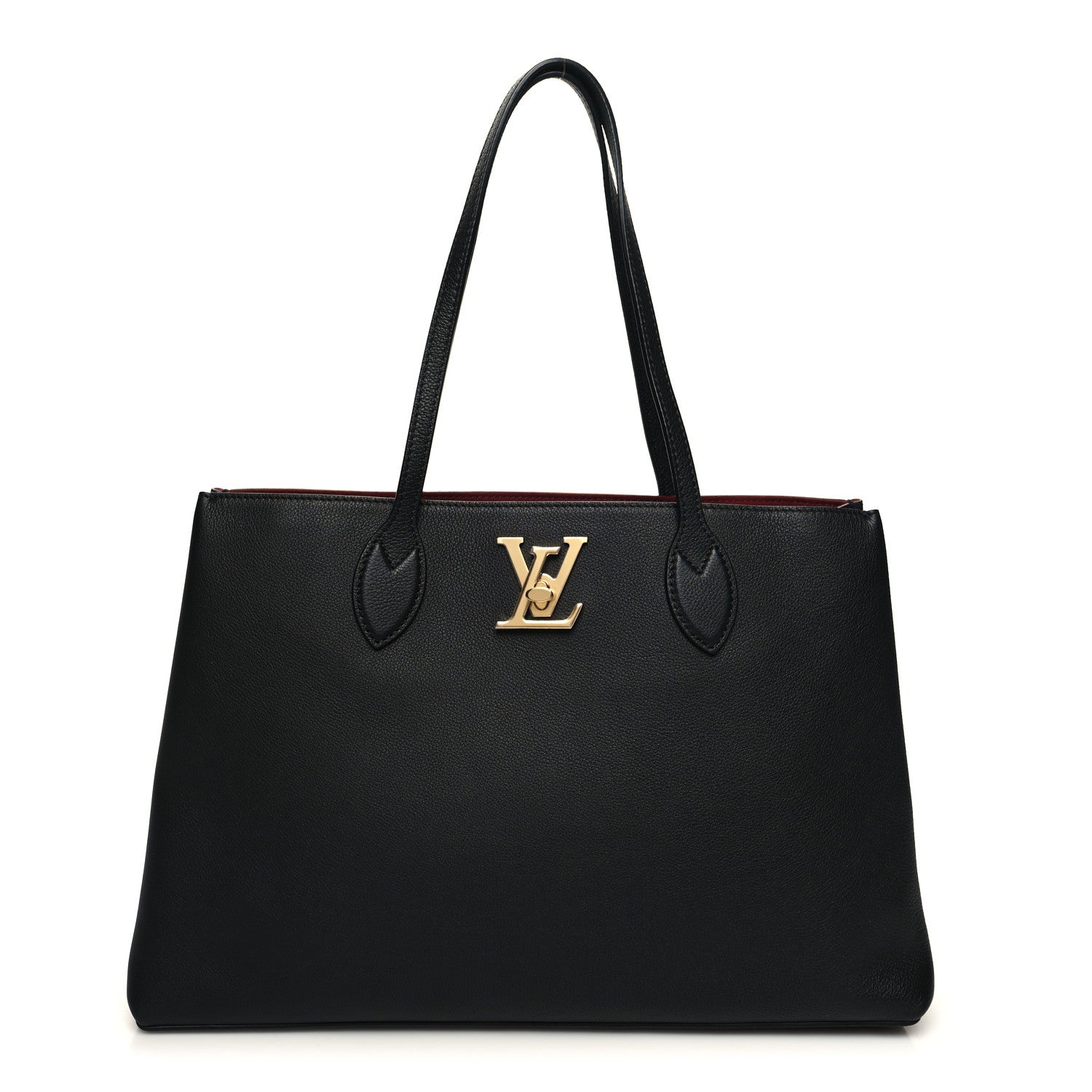 Grained Calfskin Lockme Shopper Black