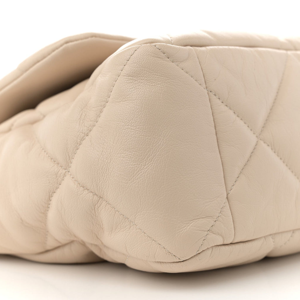 Goatskin Quilted Maxi Chanel 19 Flap Beige