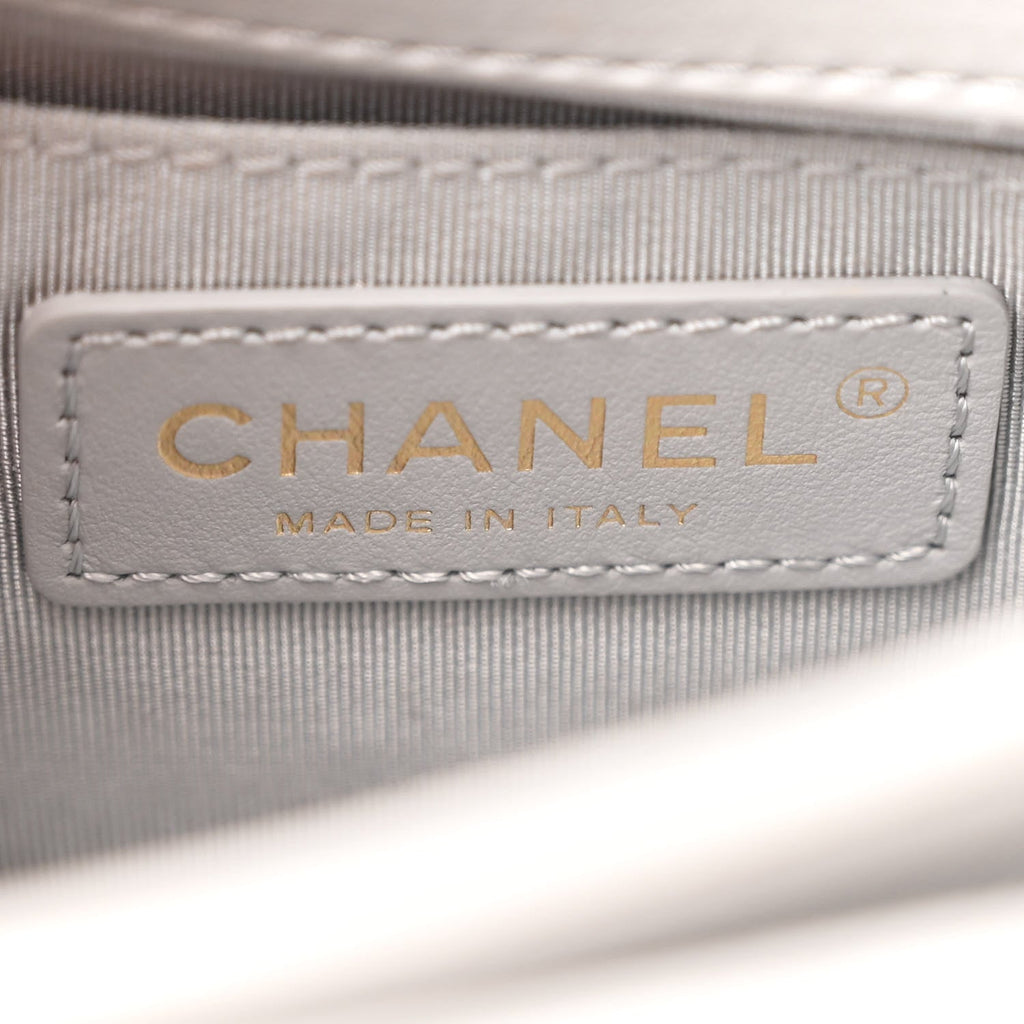 Calfskin Quilted Top Handle Flap Light Grey