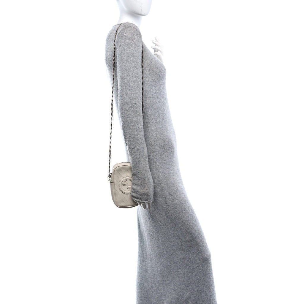 Sakai Be Green Calfskin Diagonal Stitched Mini Blondie Vertical Shoulder Bag Mystic White