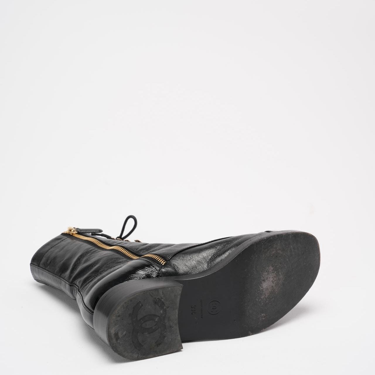 Chanel Black Calfskin Lace Up Combat Boots 39