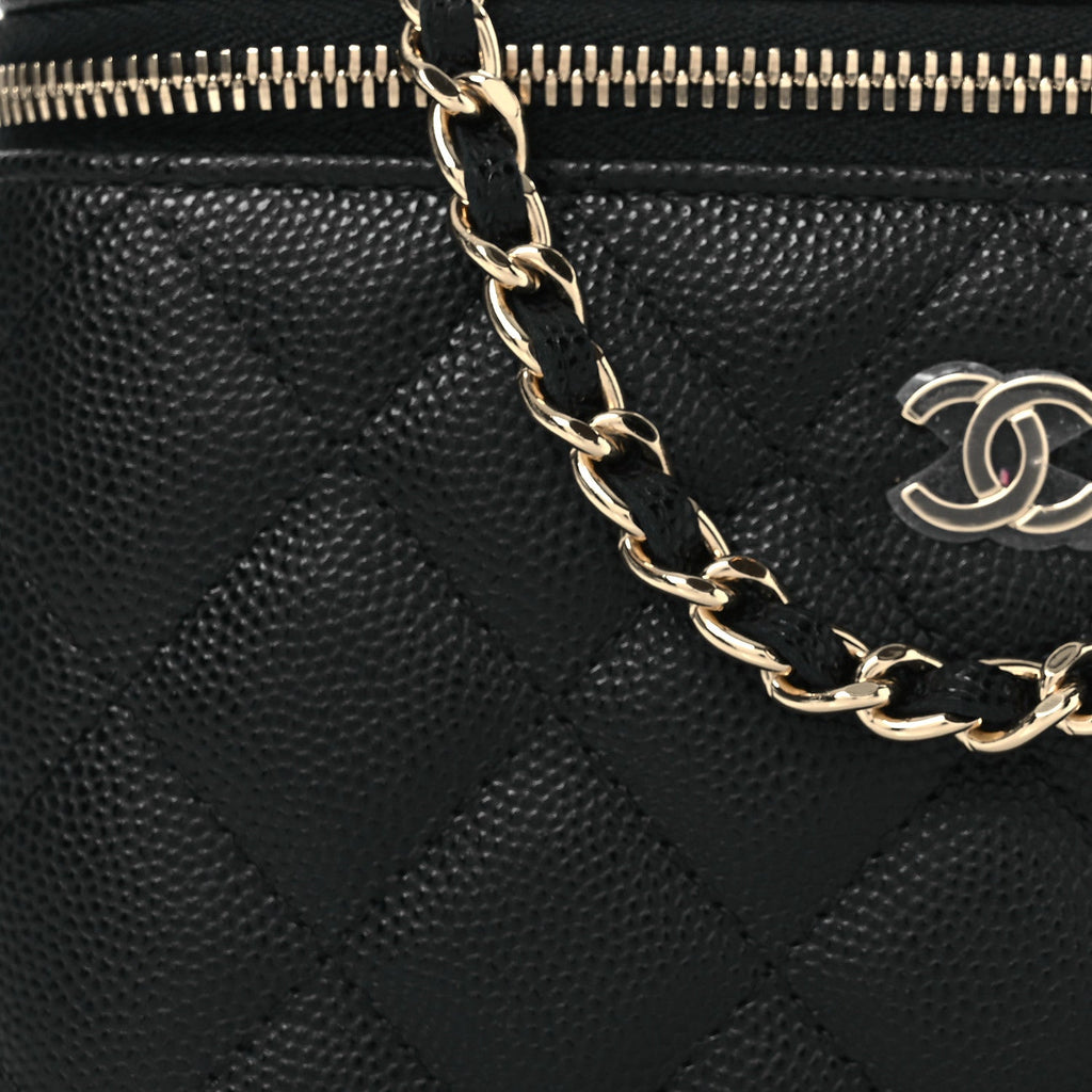 Caviar Quilted Small Vanity Case With Chain Black