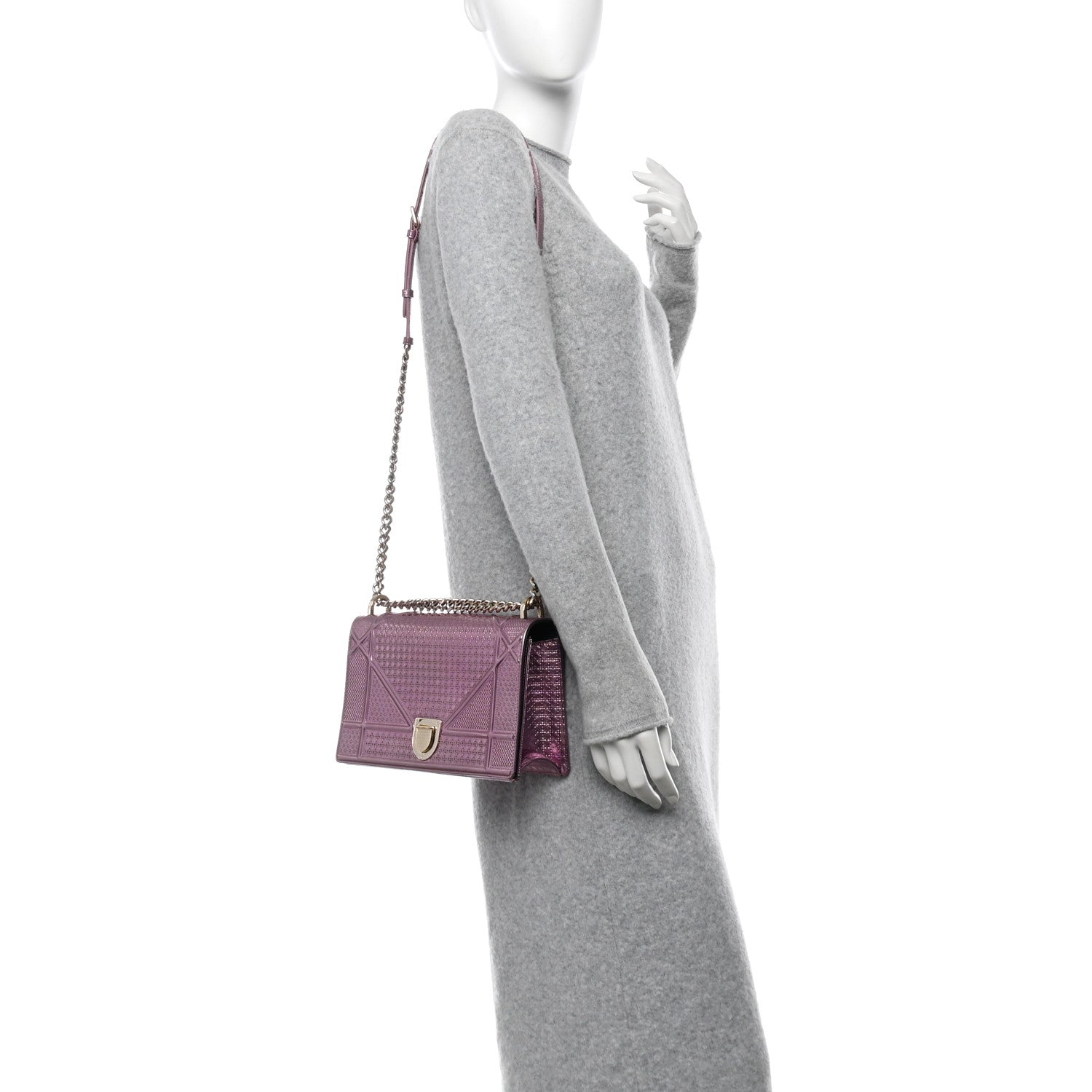 Metallic Patent Micro-Cannage Medium Diorama Flap Bag Pink