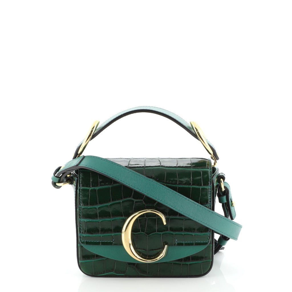 C Double Carry Bag Crocodile Embossed Leather Mini
