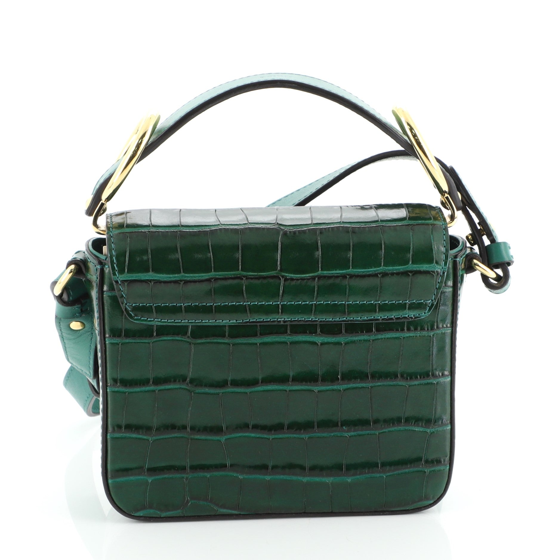 C Double Carry Bag Crocodile Embossed Leather Mini
