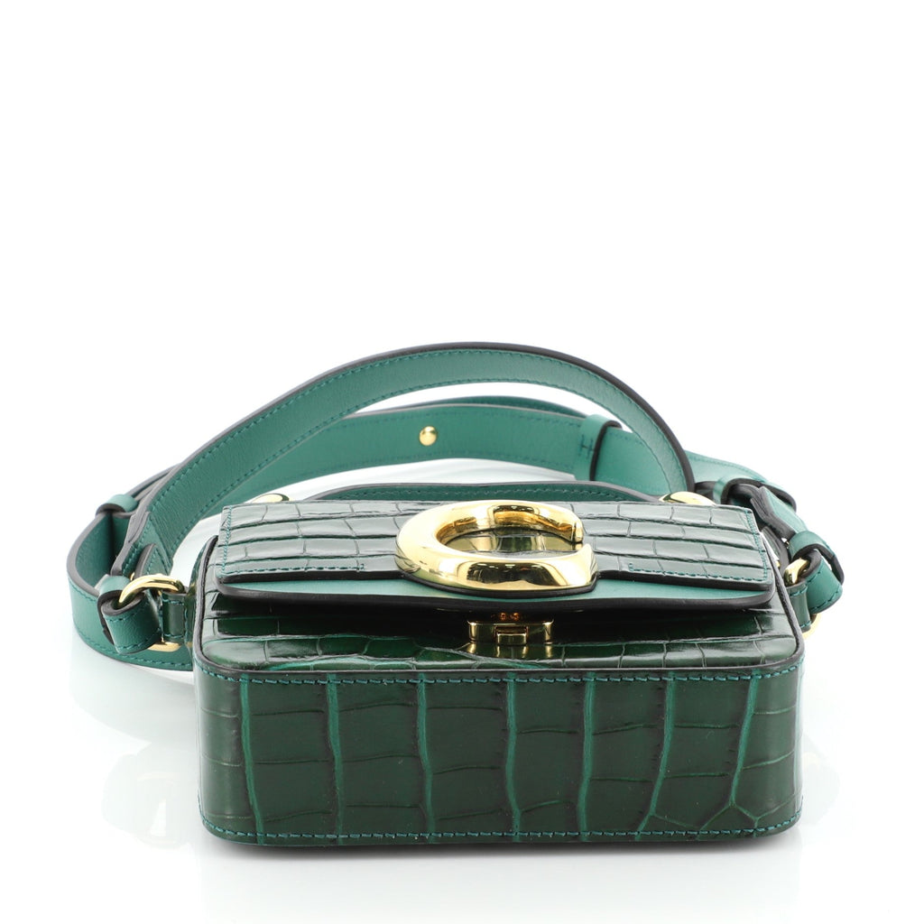 C Double Carry Bag Crocodile Embossed Leather Mini