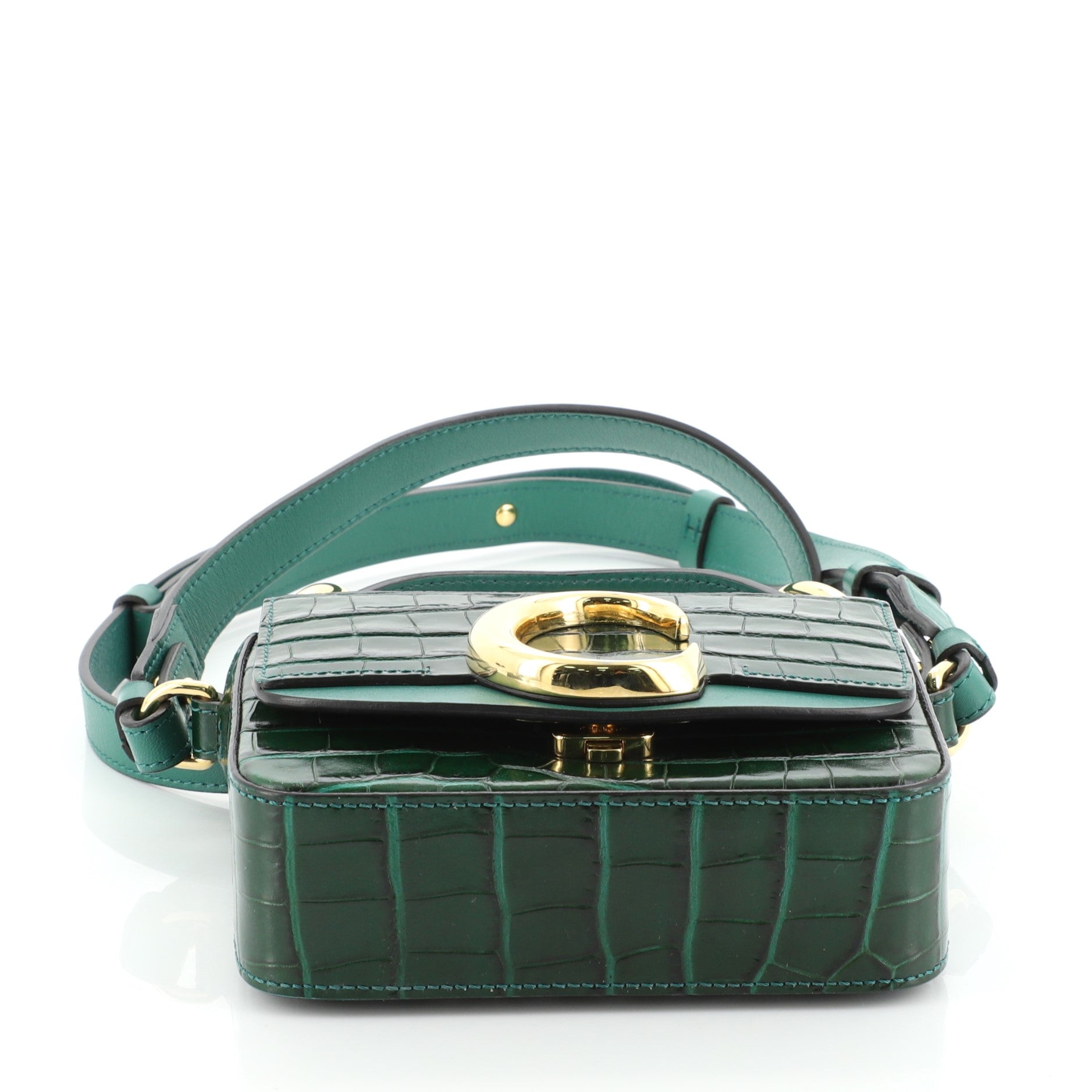 C Double Carry Bag Crocodile Embossed Leather Mini
