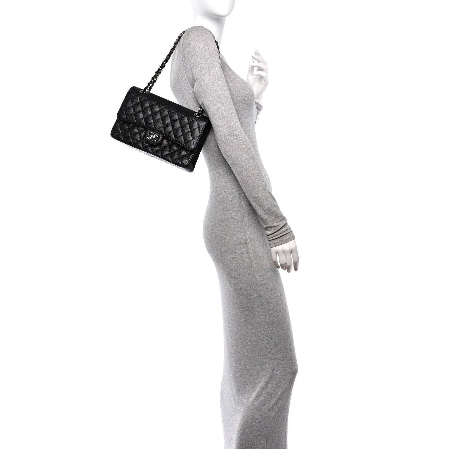 Caviar Quilted Medium Double Flap Black