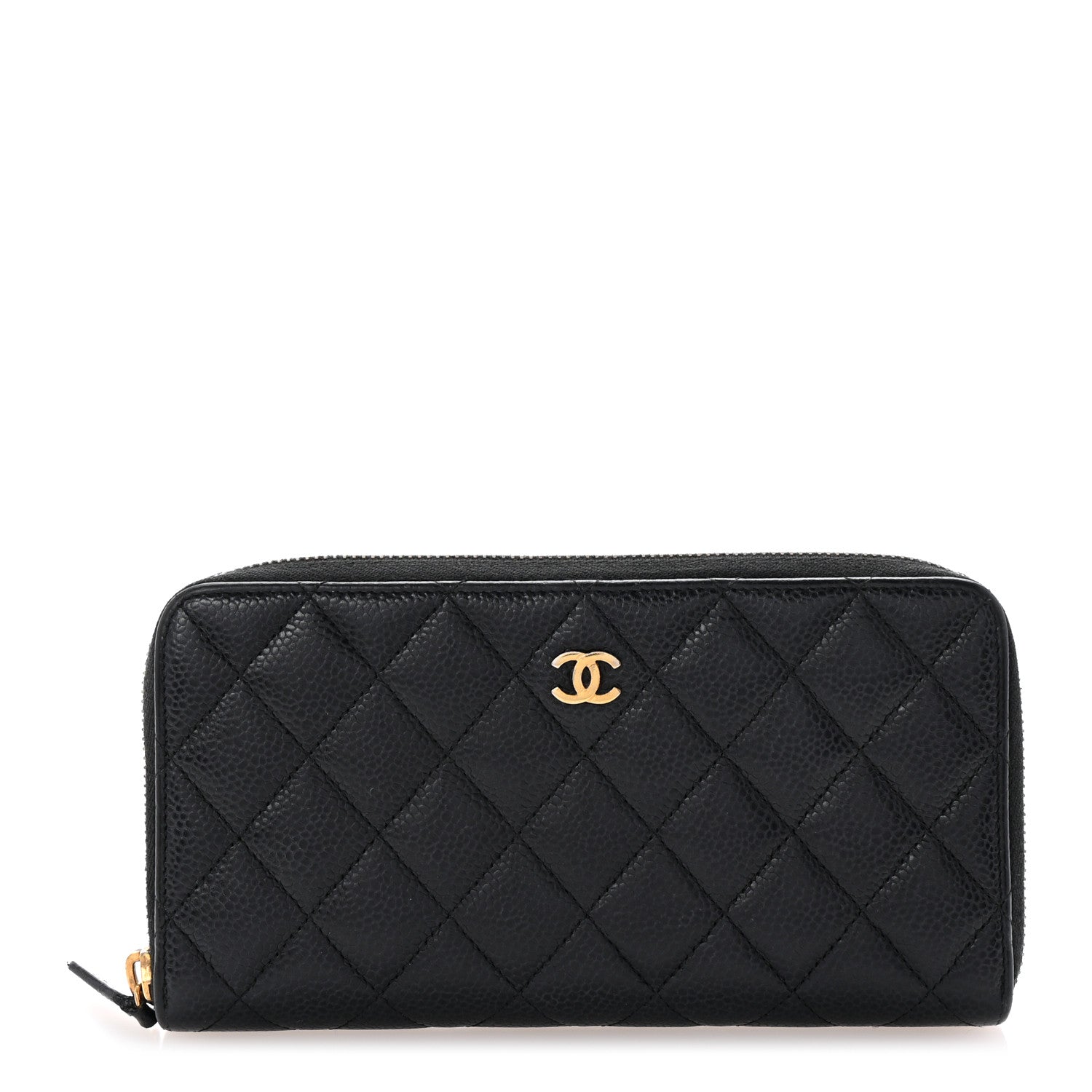 Caviar Quilted Large Gusset Zip Around Wallet Black
