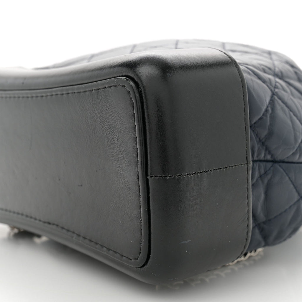 Aged Calfskin Quilted Gabrielle Backpack Navy Black