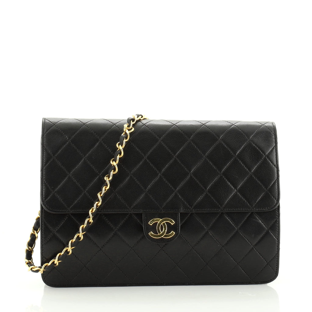 Vintage Clutch with Chain Quilted Leather Medium