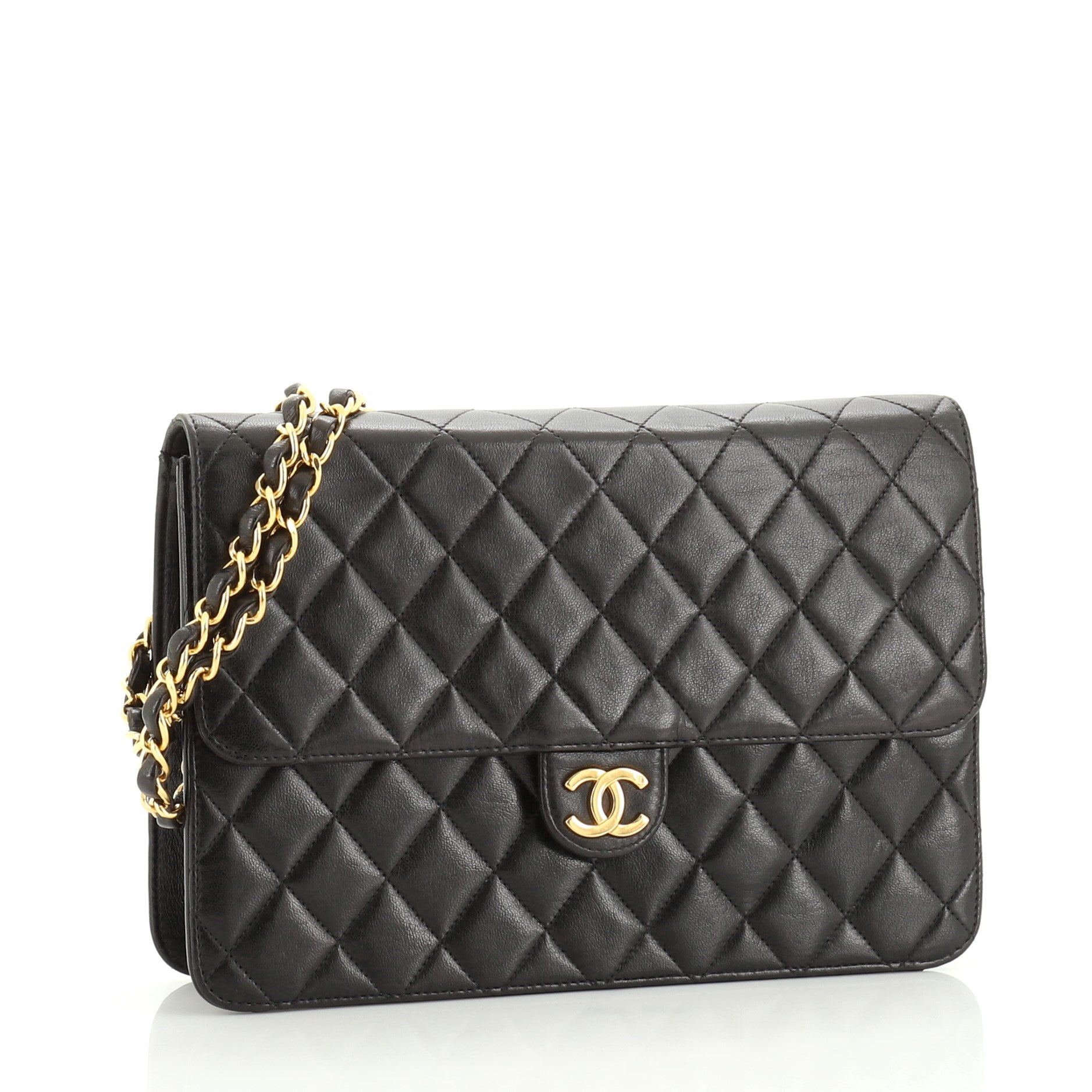 Vintage Clutch with Chain Quilted Leather Medium