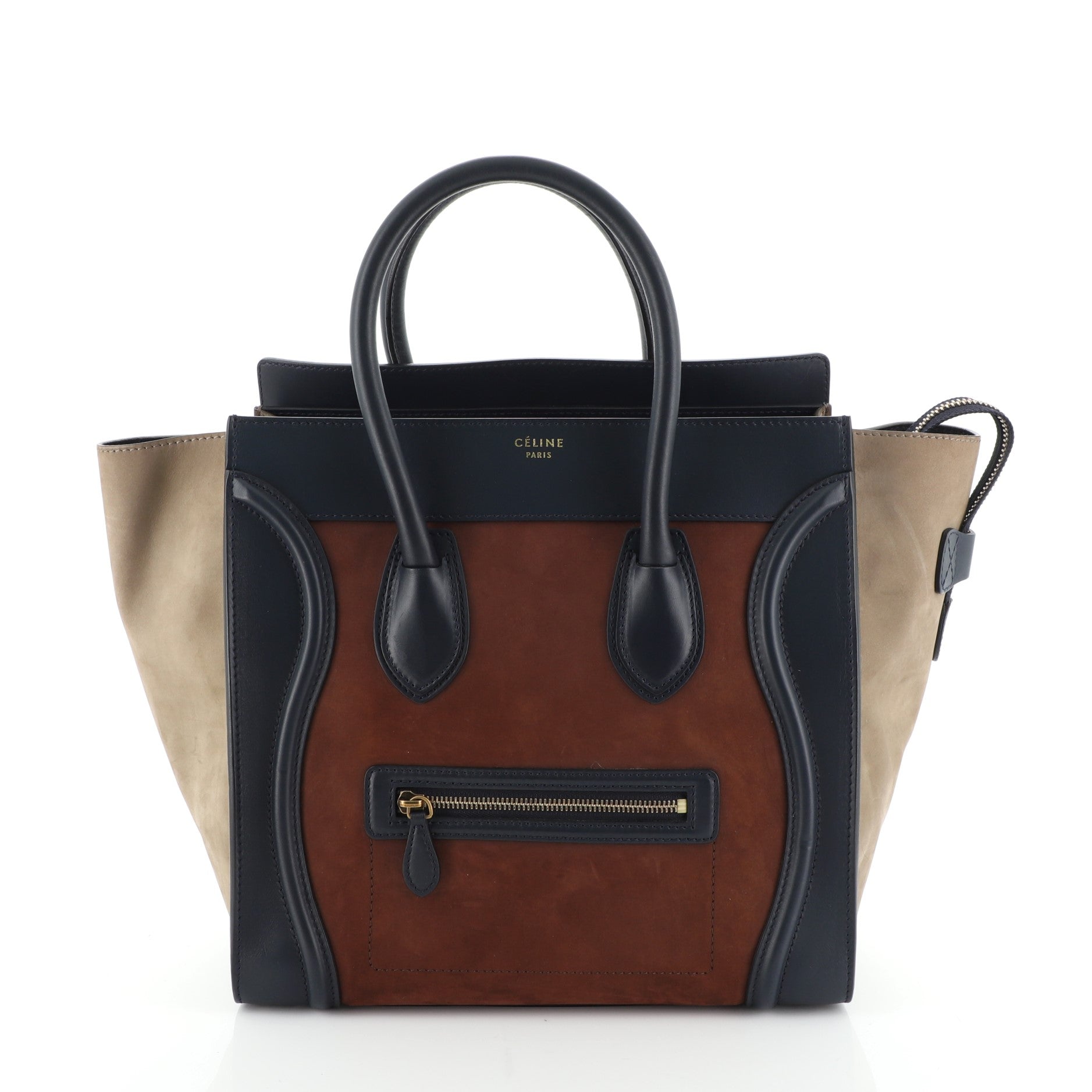 Tricolor Luggage Bag Suede Mini