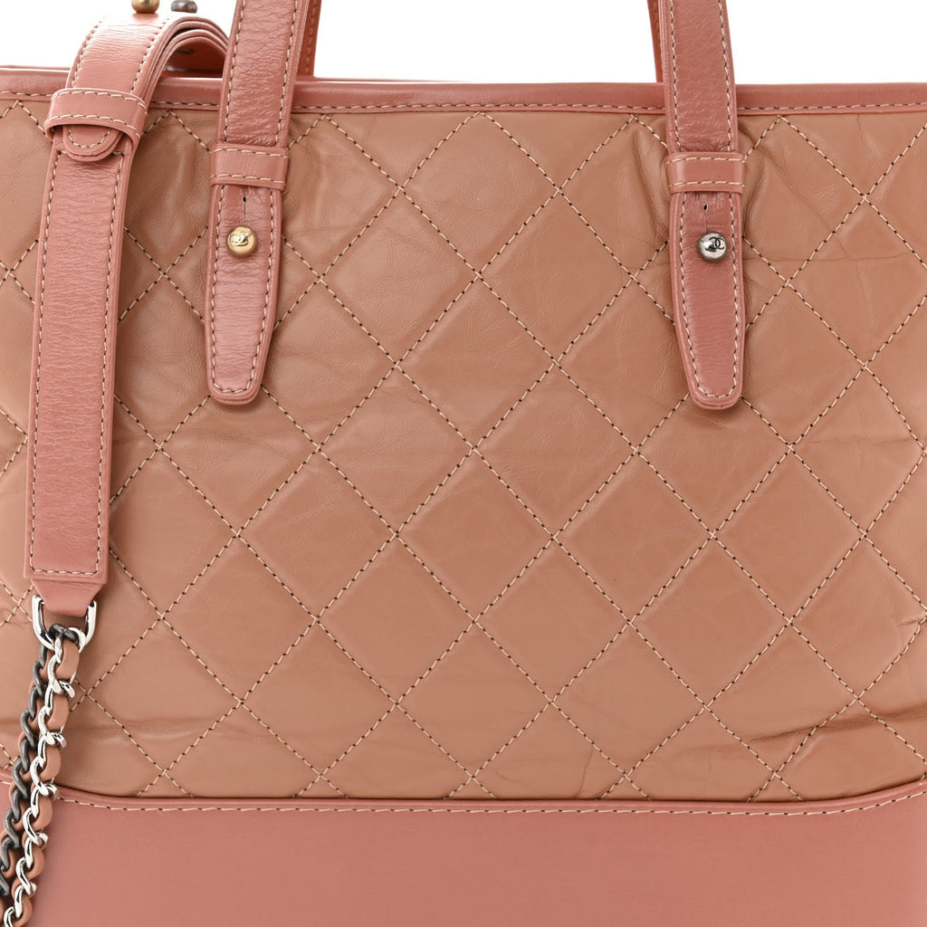 Aged Calfskin Quilted Medium Gabrielle Shopping Tote Pink